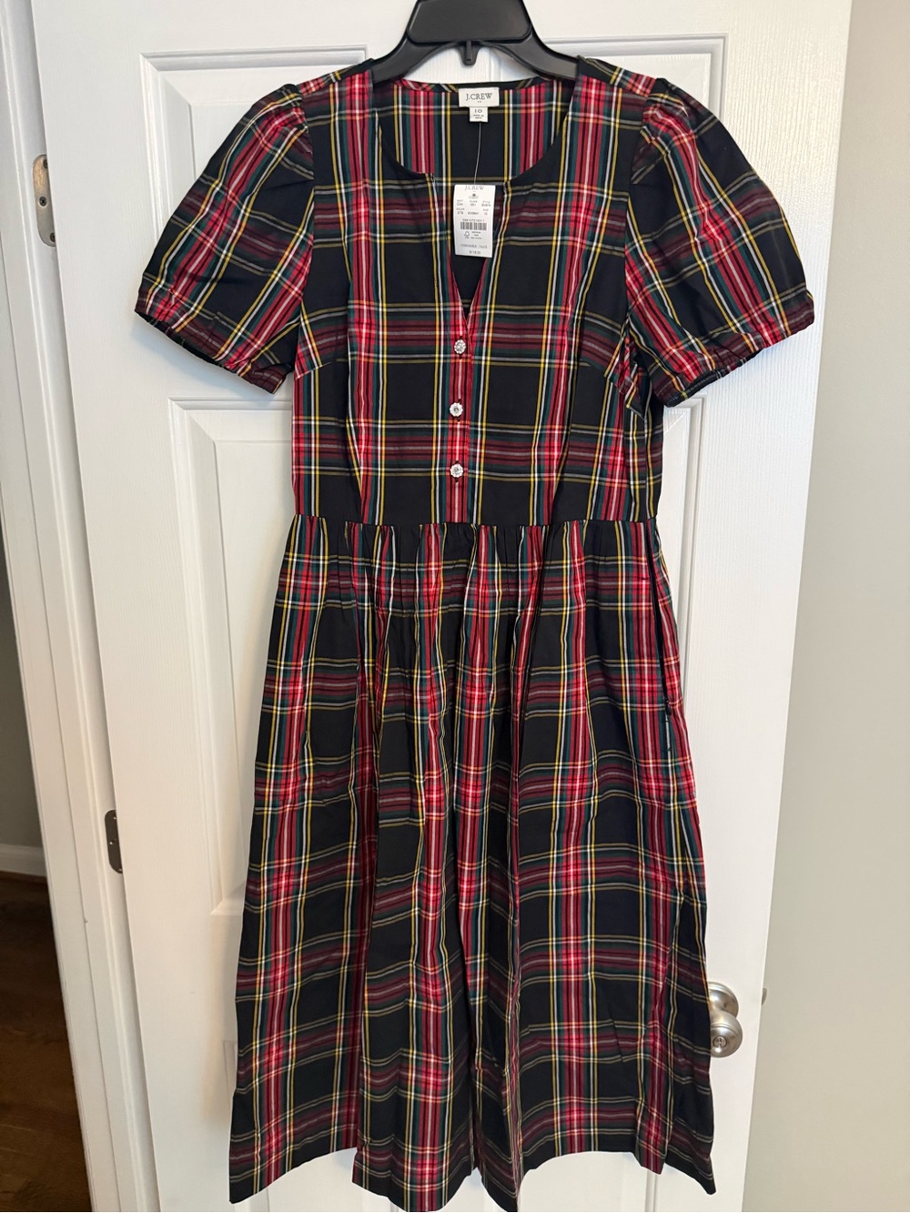 J. Crew Women' Black & Red Plaid Button-Front Dress